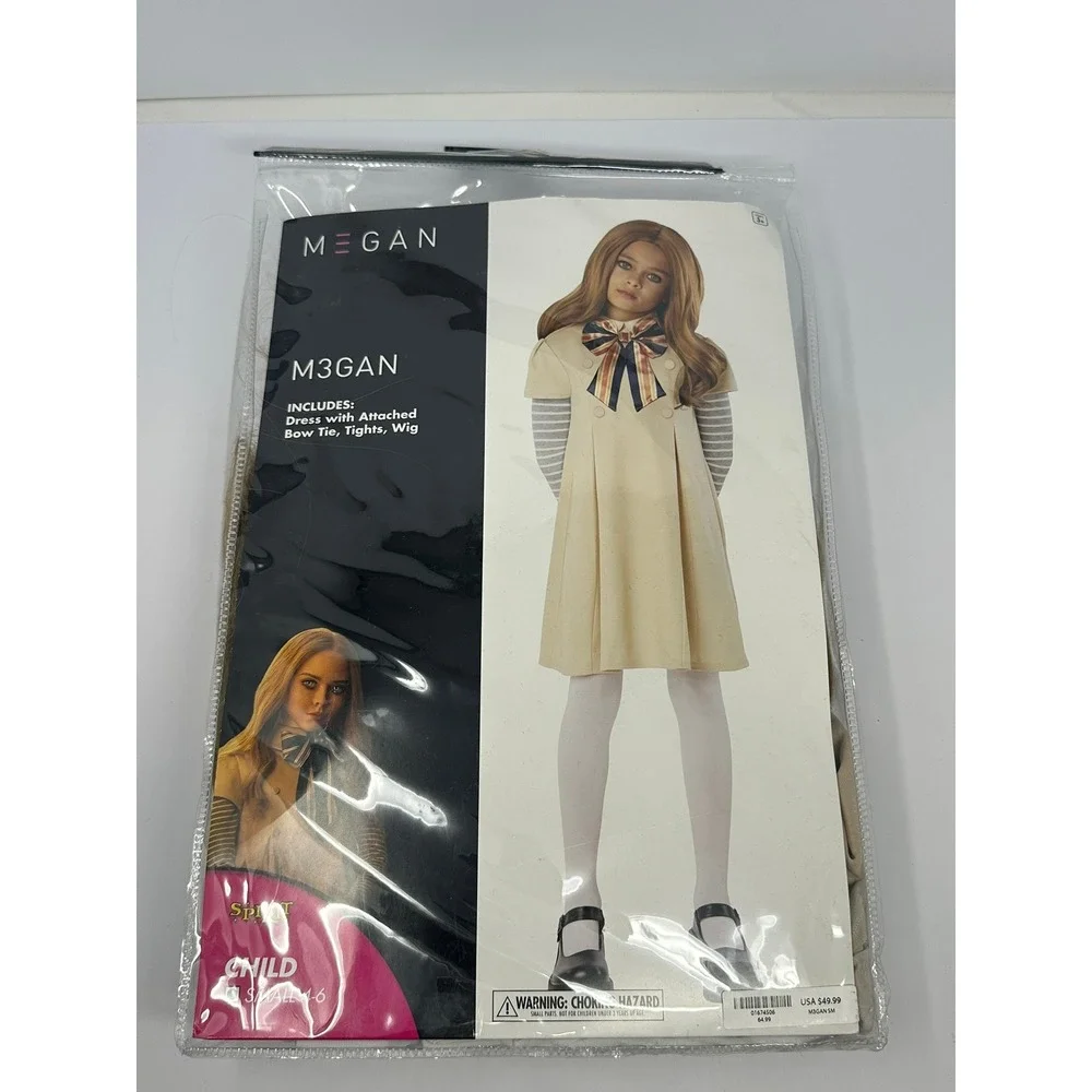 Spirit Halloween M3GAN Costume Child Small 4-6 Dress Wig Tights Horror Movie A9
